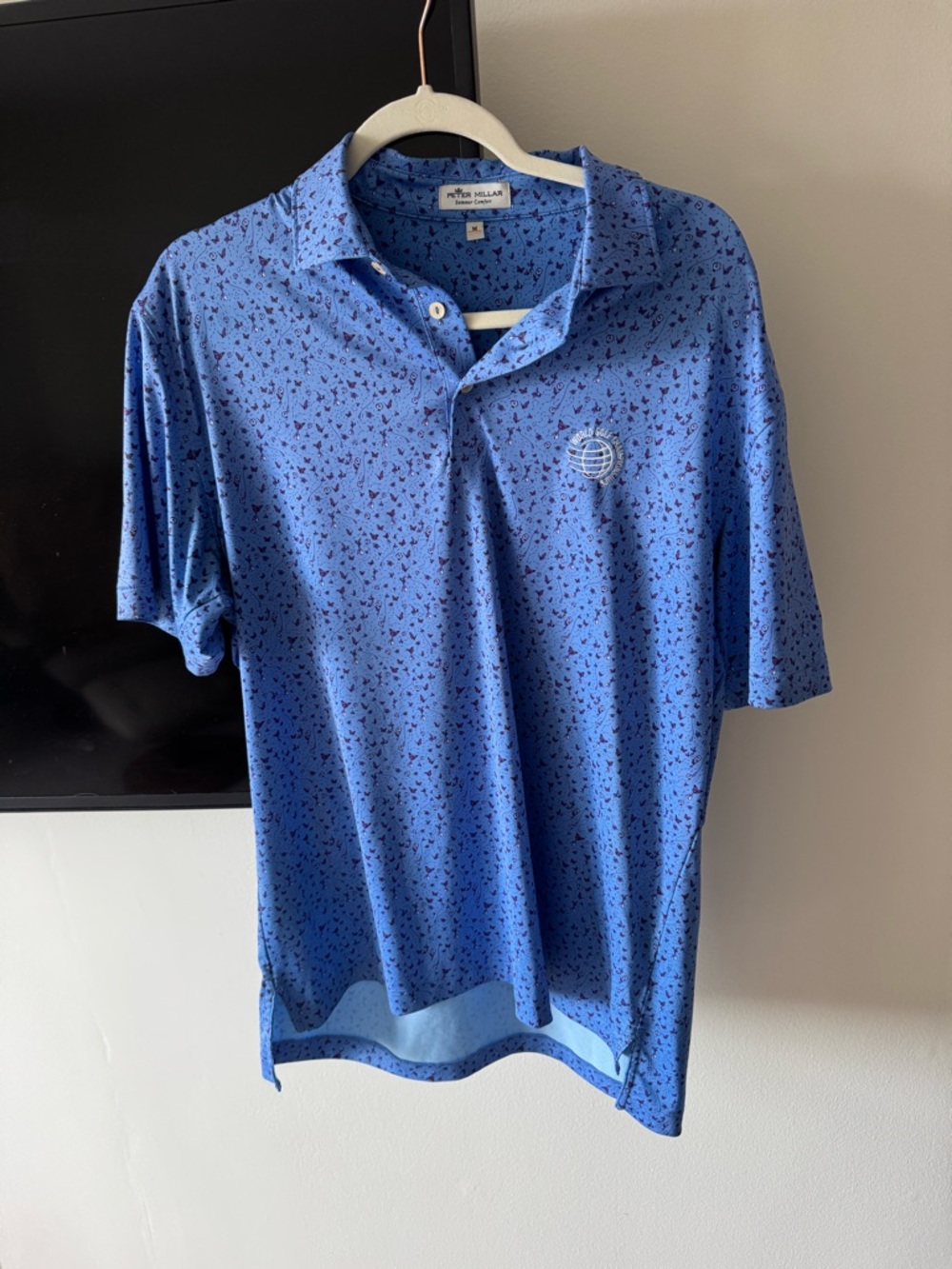 Peter Millar Blue Printed Short-Sleeve Polo